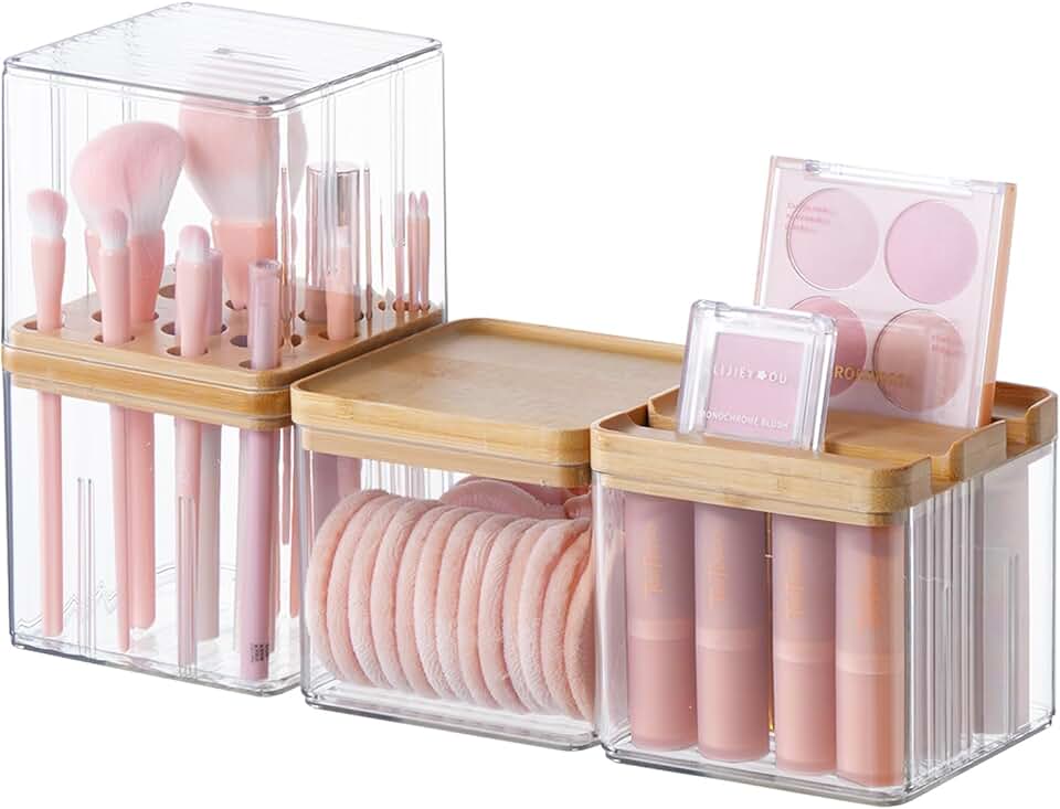 3-Piece Waterproof Makeup Brush and Container Organizer