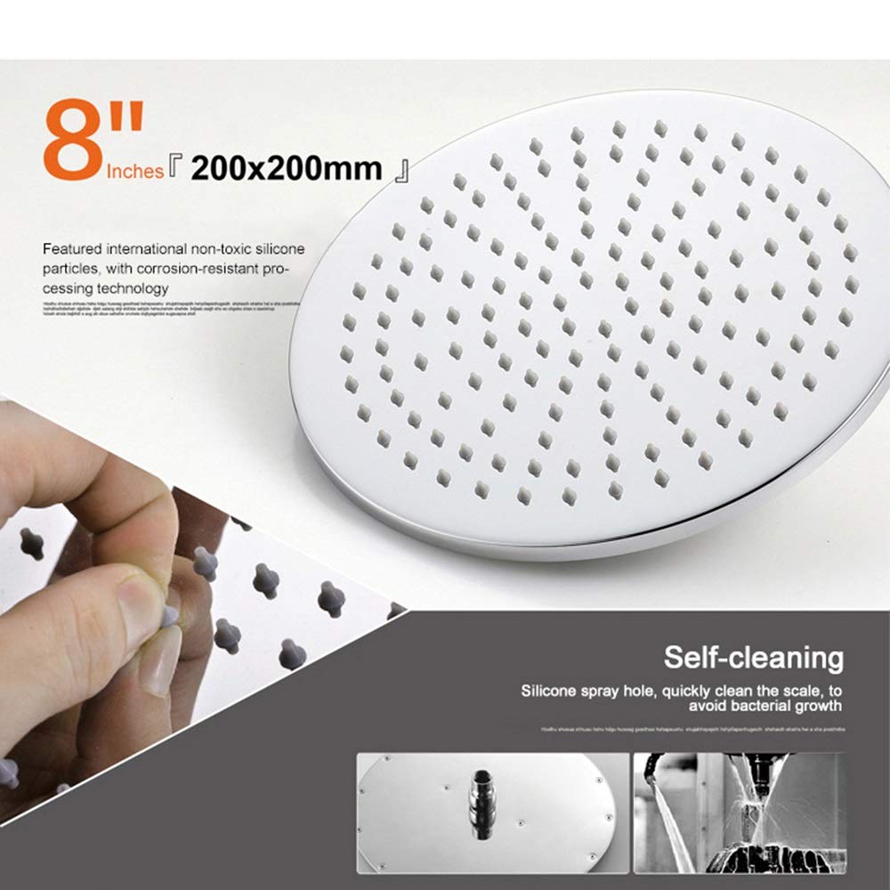 Shower Head Single Function Wall-Mounted Hot and Cold 8 Inch Round Top Spray Copper Shower Faucet Silver Household Simple Embedded Box