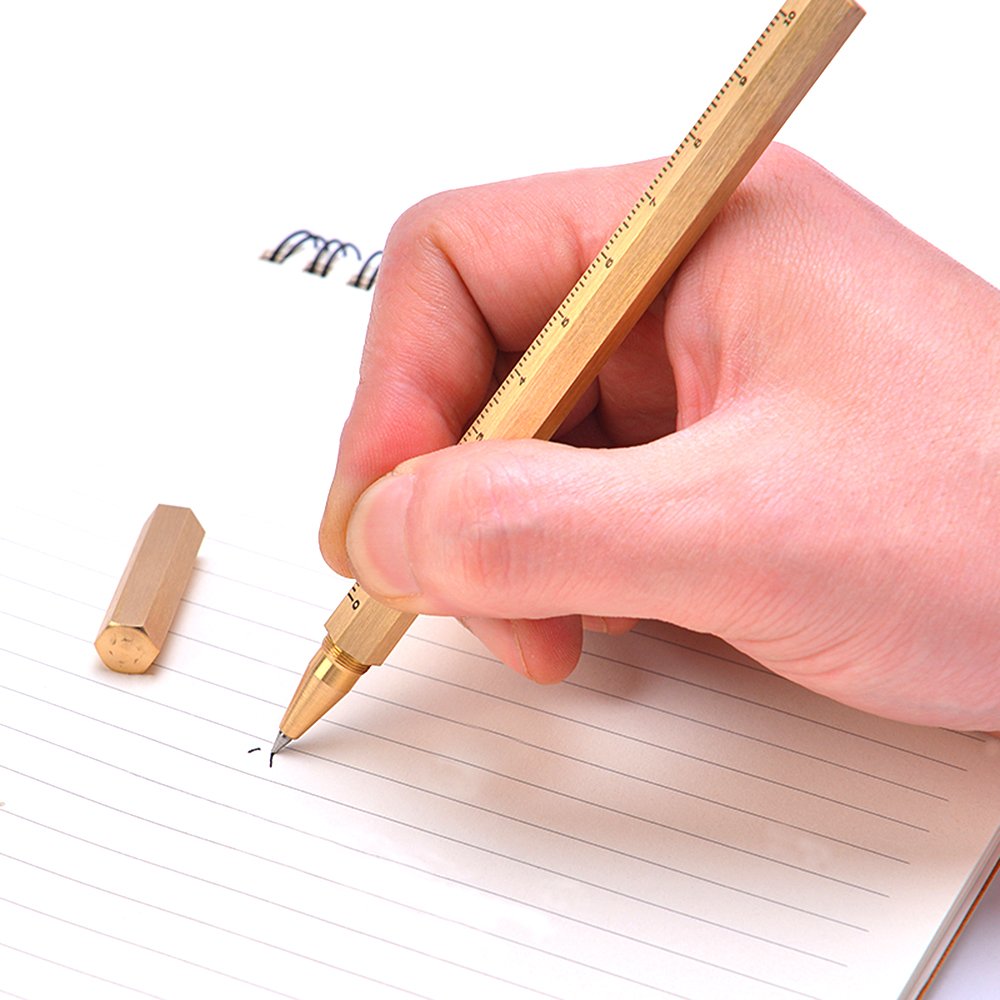 Solid Brass Pocket Ballpoint Pen with Ruler
