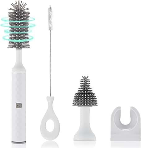 4-Piece Electric Bottle Cleaning Set with Silicone Brushes