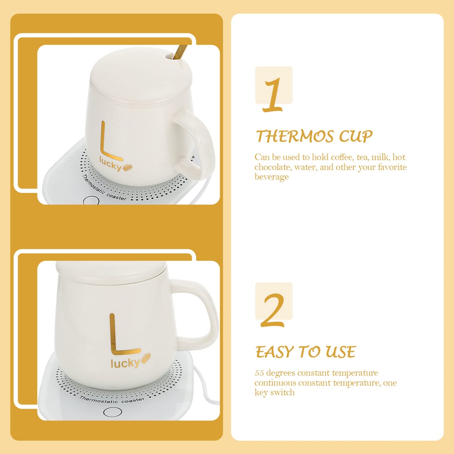 1 Set Mug Warmer Mat USB 55 Cup Warmer Drink Milk Heating Coaster Coffee Hot Plate Beverage Milk Cup for Home Office Shop White