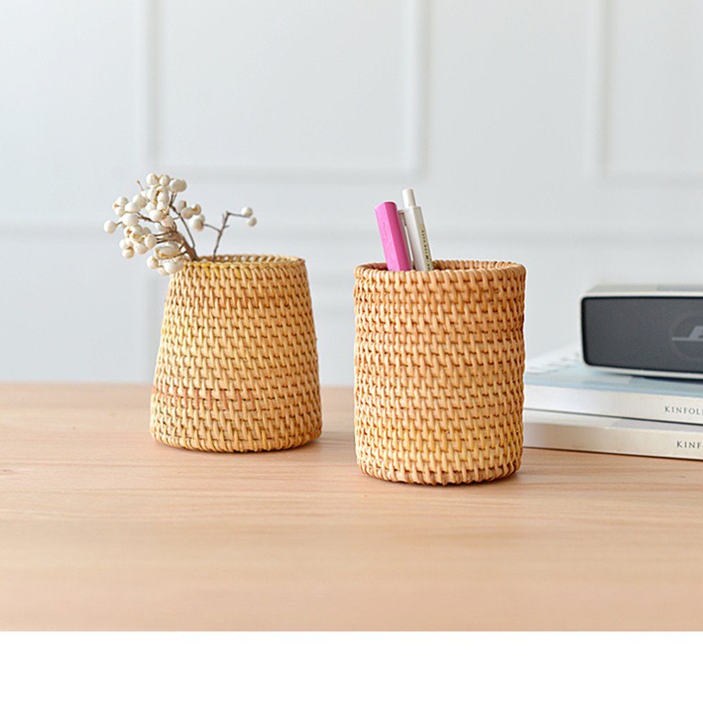 Brown Rattan Desk Organizer and Pen Holder