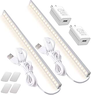 2-Pack LED Under Cabinet Light with USB and AC Plug