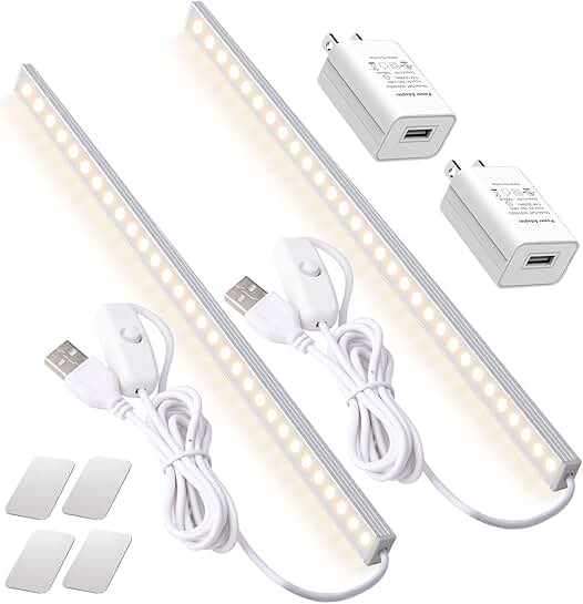 2-Pack LED Under Cabinet Light with USB and AC Plug