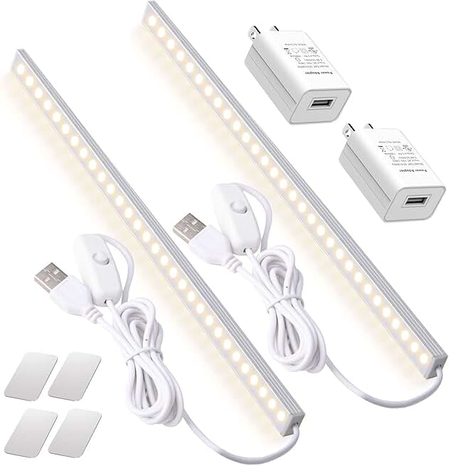 2-Pack LED Under Cabinet Light with USB and AC Plug