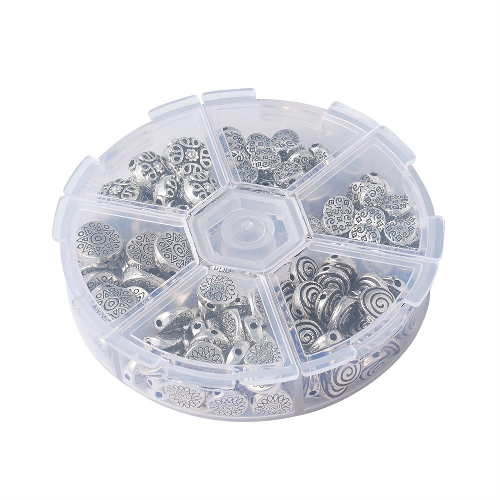 175pcs Tibetan Silver Flat Round Spacer Beads for Jewelry Making