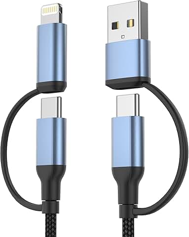 4-in-1 6ft Fast Charging Cable with Nylon Braided USB C and Lightning
