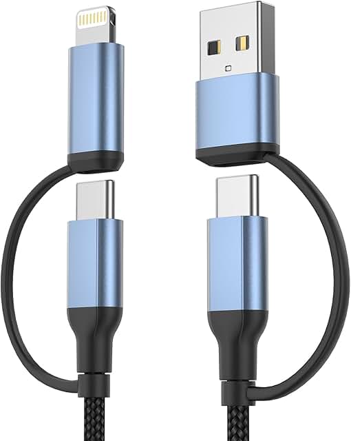 4-in-1 6ft Fast Charging Cable with Nylon Braided USB C and Lightning