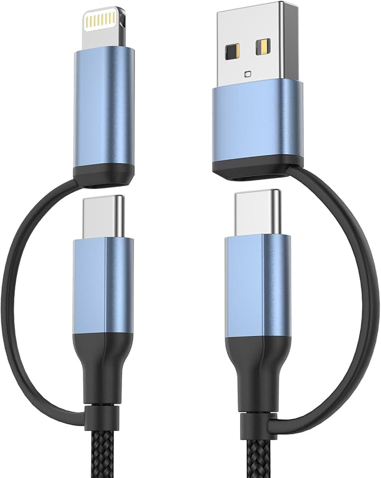 4-in-1 6ft Fast Charging Cable with Nylon Braided USB C and Lightning