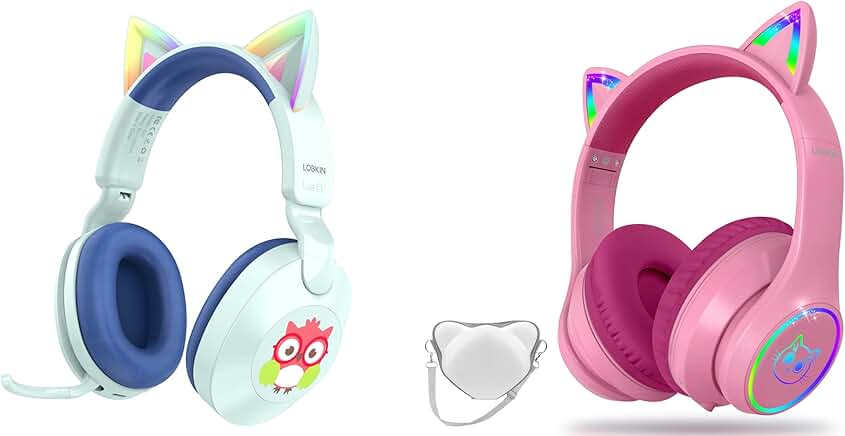 Kids Bluetooth Headphones with Cat Ears and LED Lights