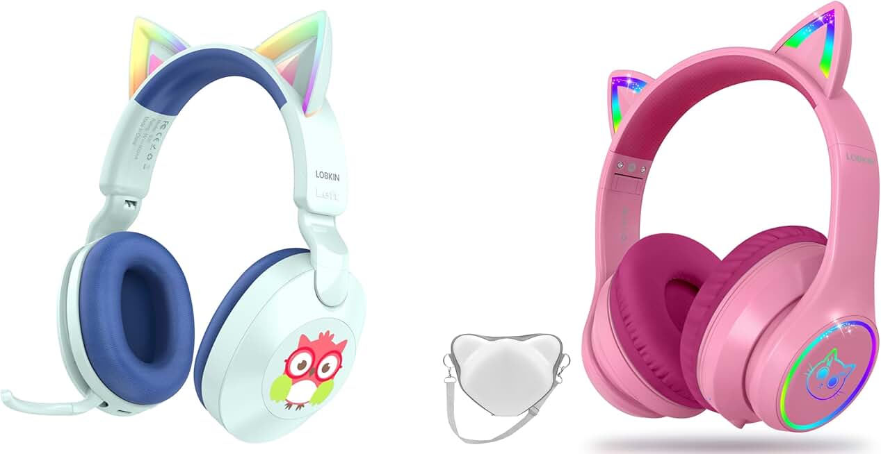 Kids Bluetooth Headphones with Cat Ears and LED Lights