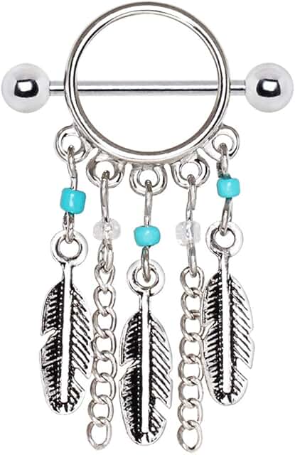Turquoise Feather Dangle Nipple Shield