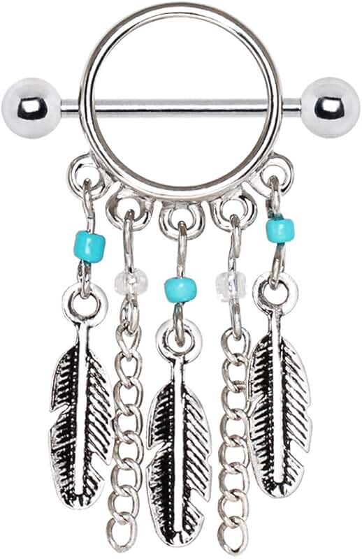Turquoise Feather Dangle Nipple Shield