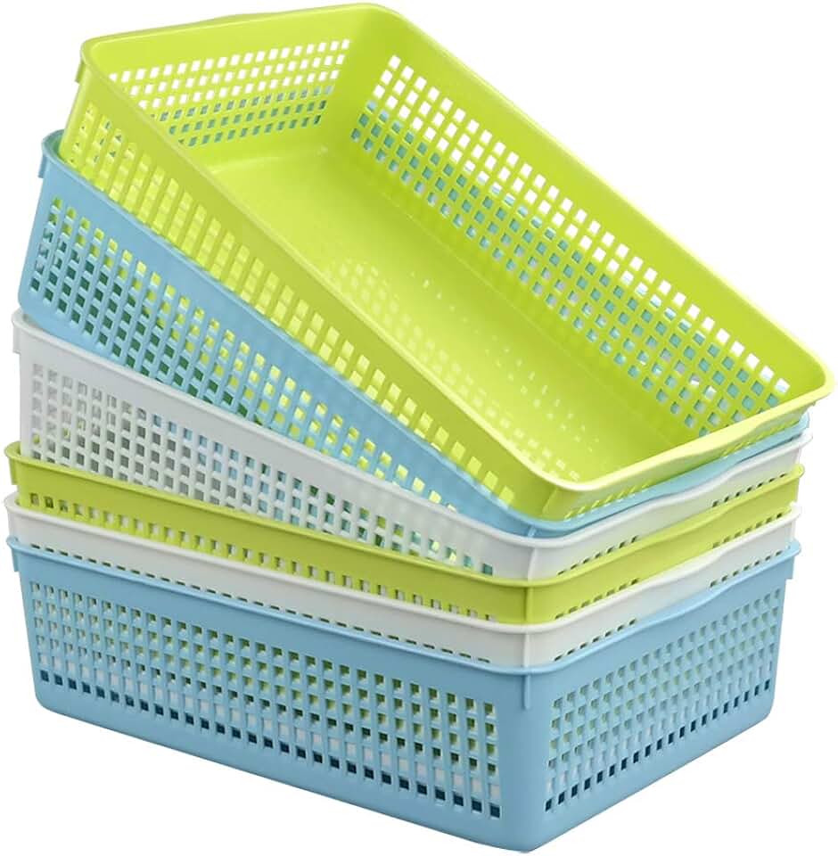 Six Plastic Storage Baskets for A4 Paper Files