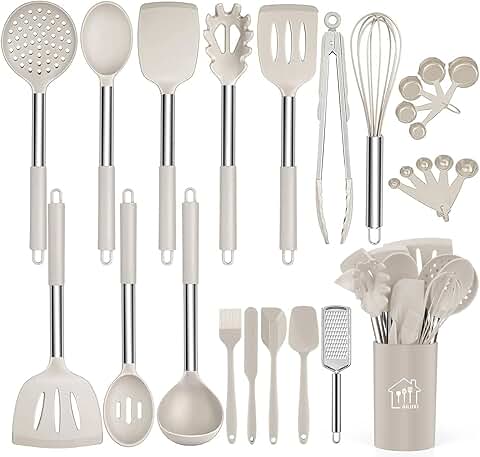 26-Piece Silicone Cooking Utensil Set with Stainless Steel Handles