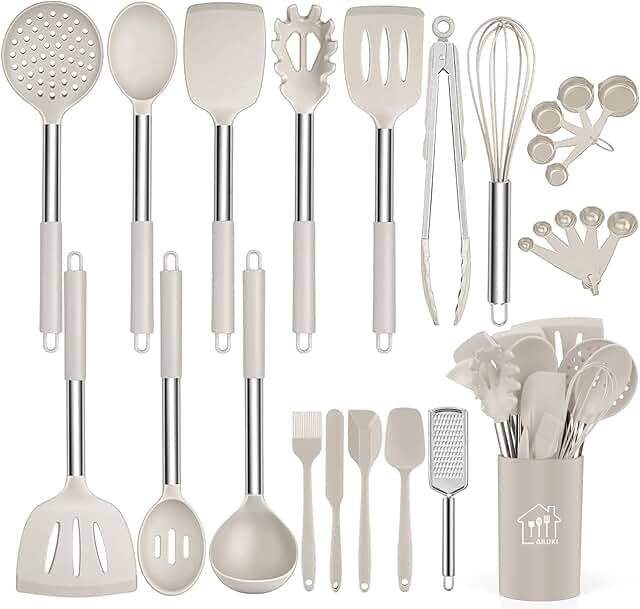 26-Piece Silicone Cooking Utensil Set with Stainless Steel Handles