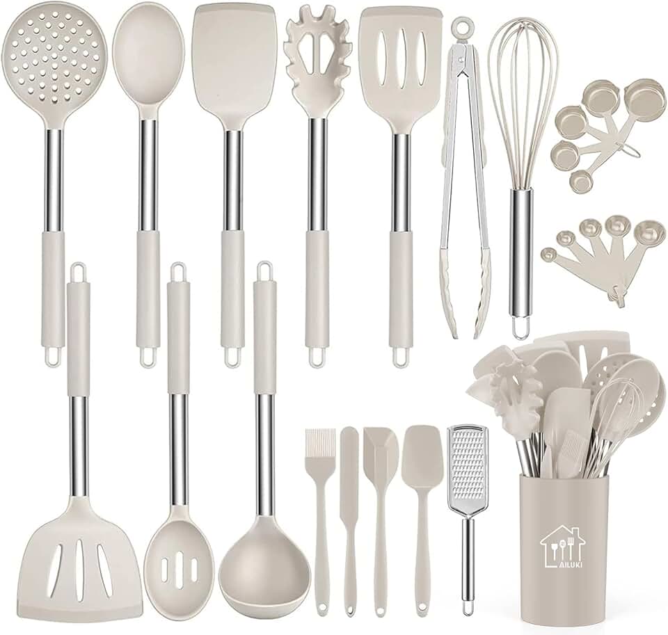 26-Piece Silicone Cooking Utensil Set with Stainless Steel Handles