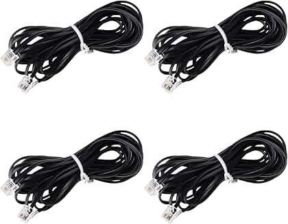 Set of 4 phone cords, 15ft and 25ft, black