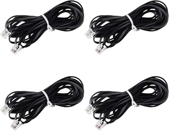 Set of 4 phone cords, 15ft and 25ft, black