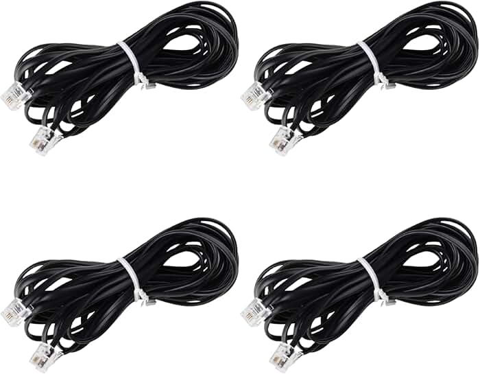 Set of 4 phone cords, 15ft and 25ft, black