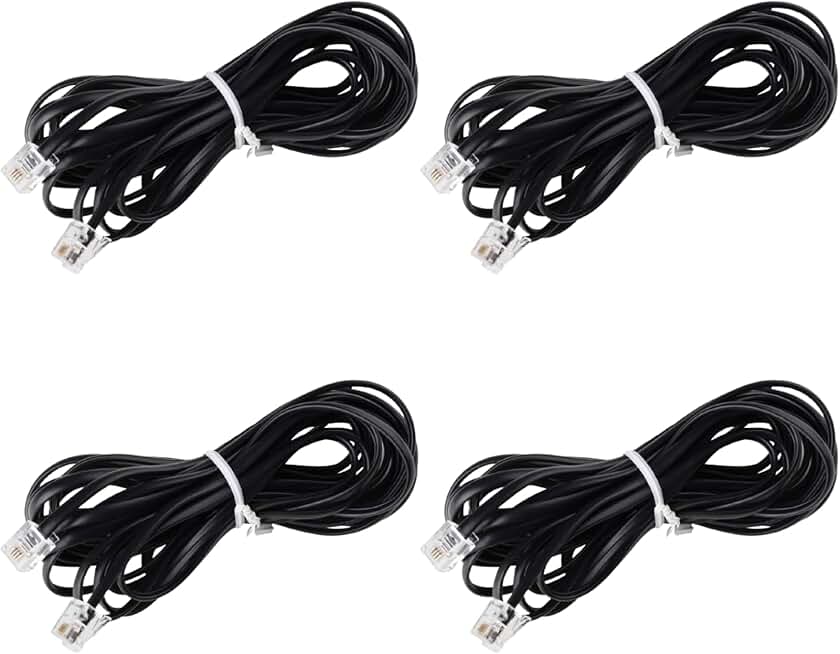 Set of 4 phone cords, 15ft and 25ft, black