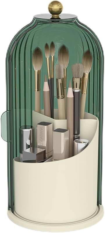 Green 360° Rotating Makeup Brush Holder with Dust Cover