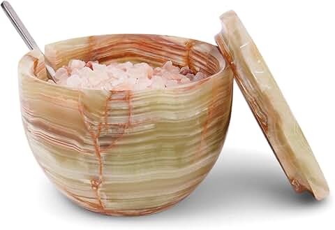 Green Onyx Salt Cellar with Lid and Spoon