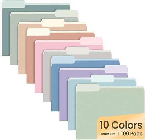 Pastel Letter Size File Folders, 100 Pack