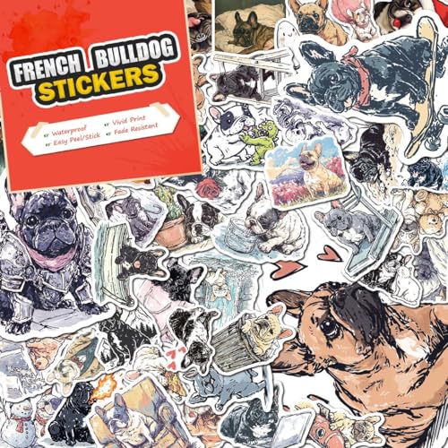 100 Waterproof French Bulldog Stickers for Laptops and More