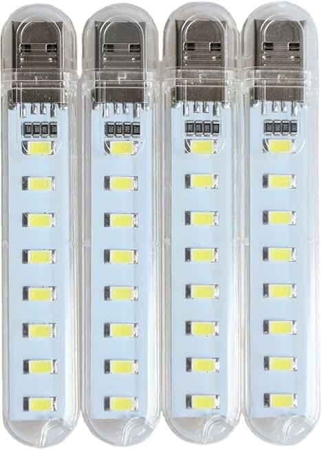 Pack of 4 small white LED night lights with 8 beads