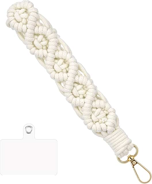 White Cotton Crochet Keychain with Boho Charm