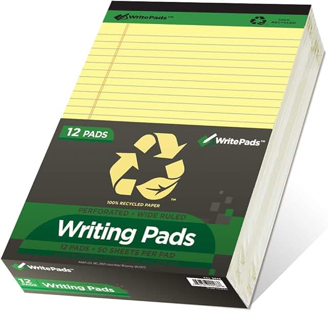 Yellow Legal Pads, 12 Pack, 8.5"x11.75" Wide Ruled
