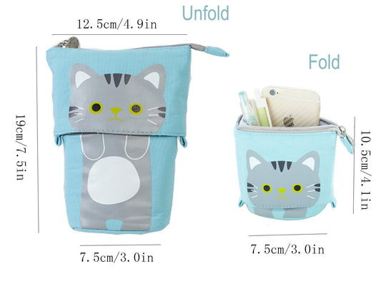 Blue telescopic pencil pouch with zipper closure