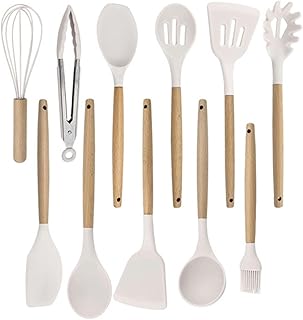 Silicone Kitchen Utensil Set with Wooden Handles