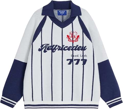 Vintage stripe polo sweater with color blocking and graphic design