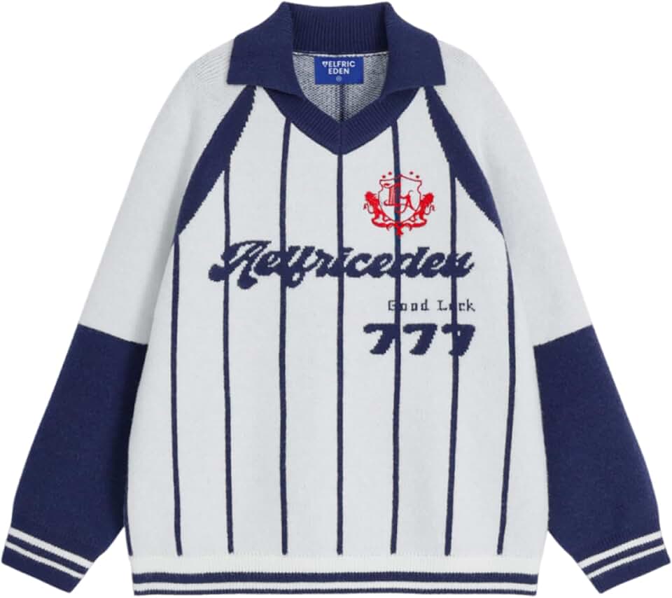 Vintage stripe polo sweater with color blocking and graphic design