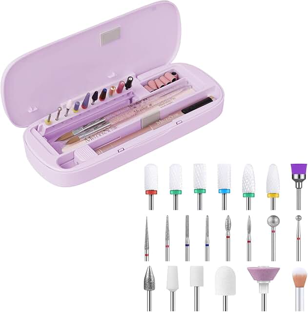 Acrylic Nail Tool Storage Box with 21 Drill Bits
