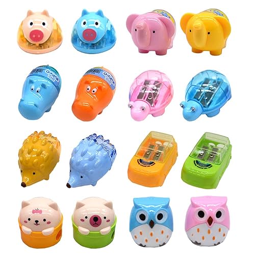 Set of 16 Cute Two-Hole Plastic Pencil Sharpeners