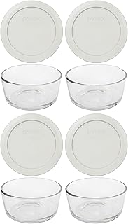 Set of 4 glass bowls with 4 silver replacement lids