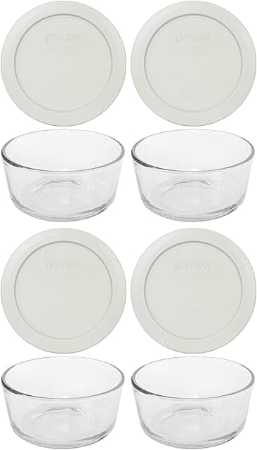 Set of 4 glass bowls with 4 silver replacement lids