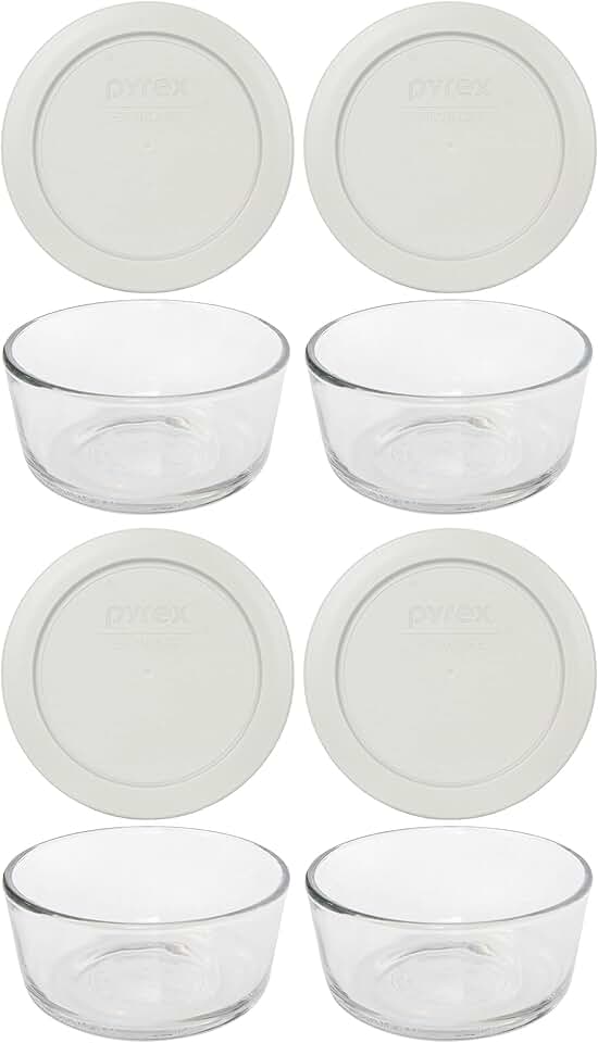 Set of 4 glass bowls with 4 silver replacement lids