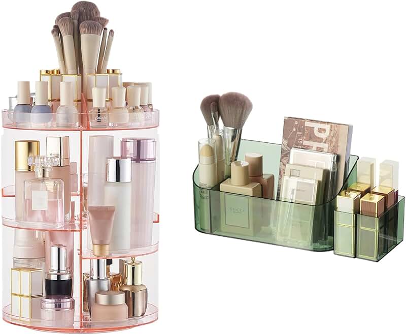 Rotating Clear Makeup Organizer and Storage Tray