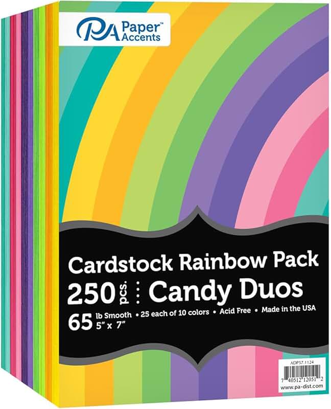Rainbow 5"x7" Colored Cardstock Pack, 250 Sheets