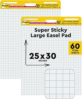 Large White Grid Self-Stick Flip Chart Paper, 2 Pads