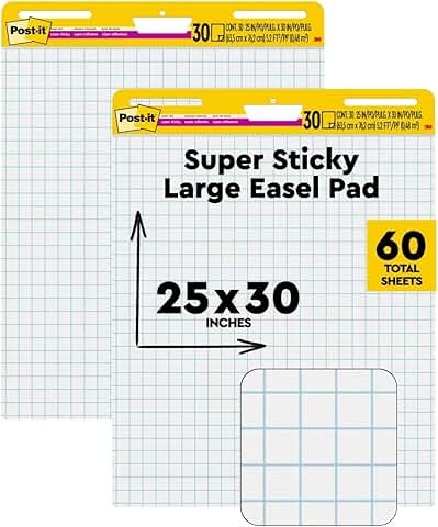 Large White Grid Self-Stick Flip Chart Paper, 2 Pads