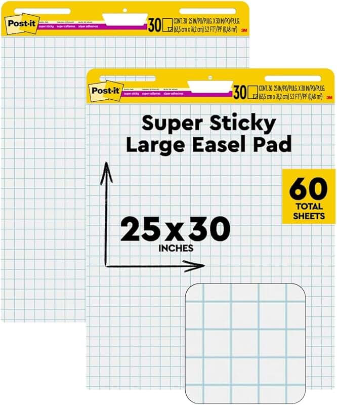 Large White Grid Self-Stick Flip Chart Paper, 2 Pads