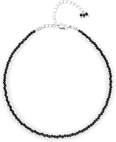 Black Spinel Beaded Anklet for Women, Adjustable Foot Jewelry