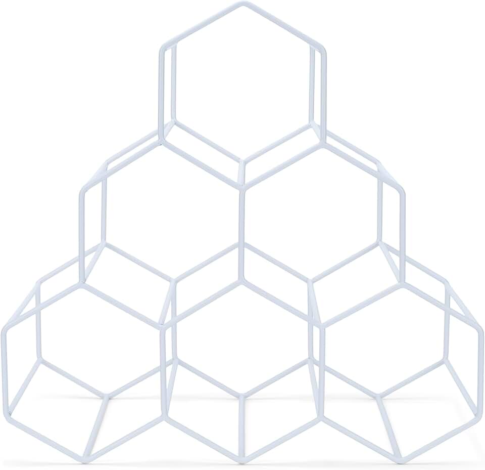 Honeycomb White Iron Wine Rack for Countertop or Storage