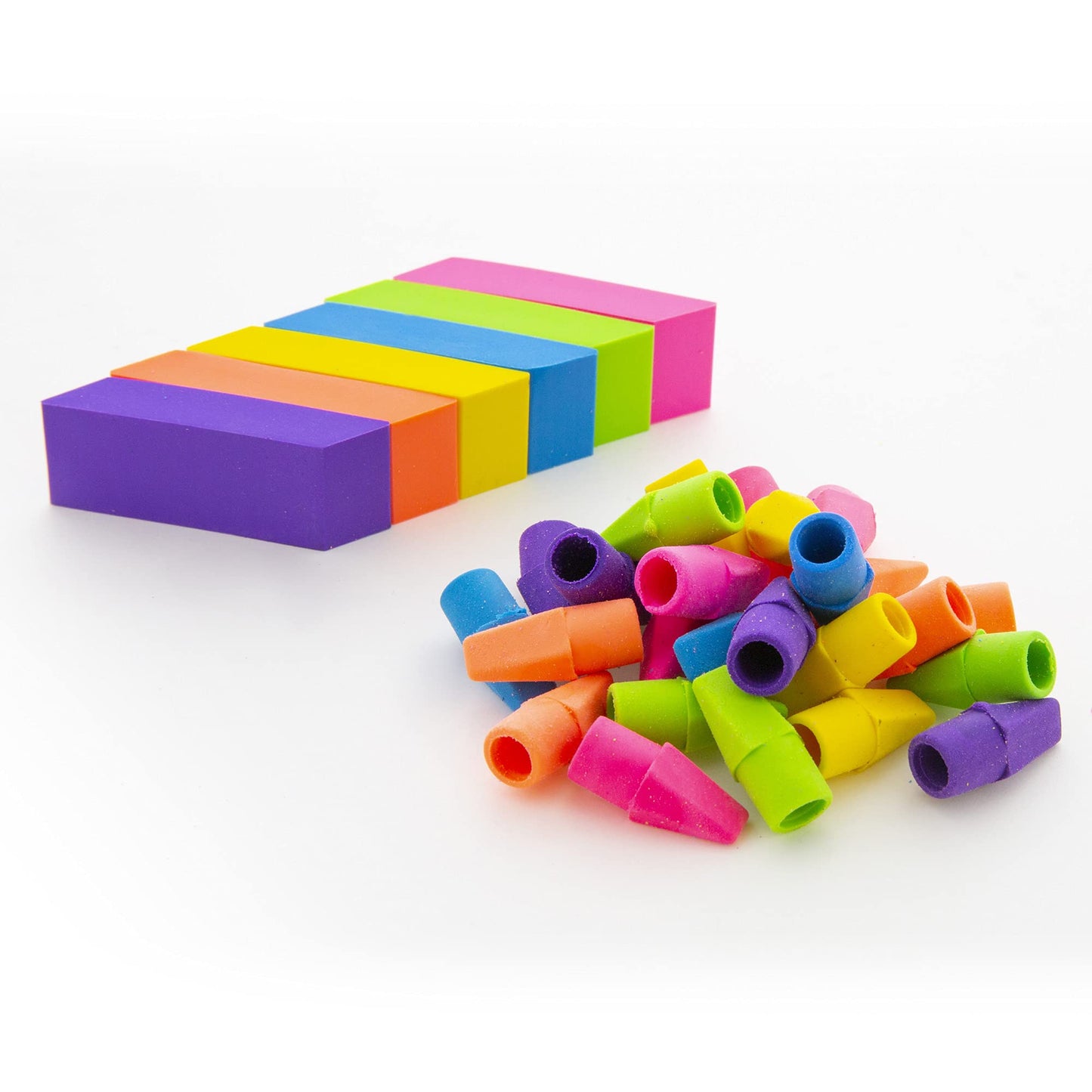 Neon Chisel Erasers for Pencils, 50 Pack