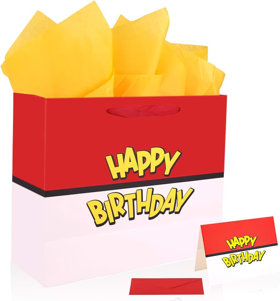 Red and White Cartoon Birthday Gift Bag Set